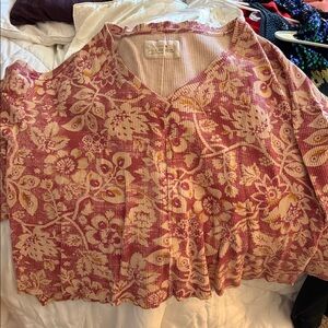 Anthropologie Pilcro Moira Oversized Boho Floral Waffle Thermal Pullover Size xl